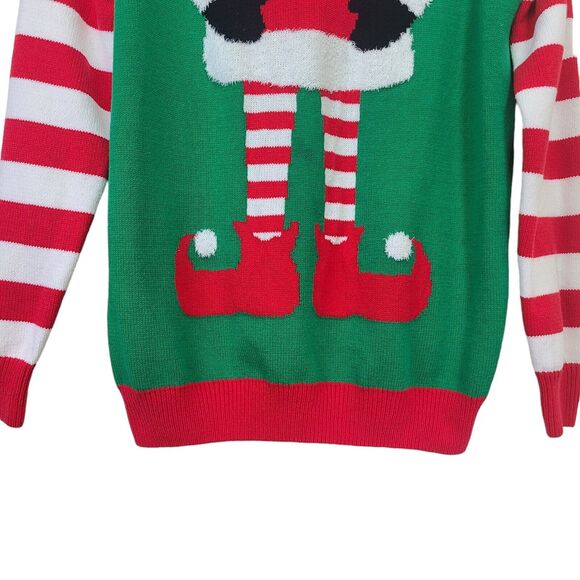 To be Jolly Womens Ugly Christmas Sweater Elf Striped Sleeves Holiday Sz Large - Picture 3 of 10